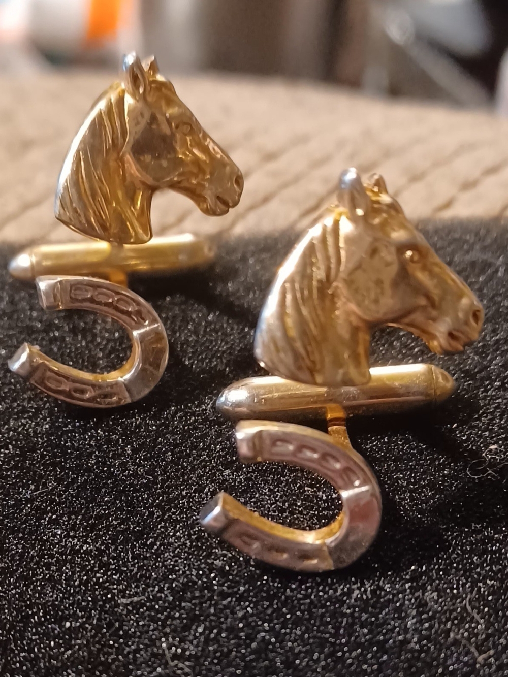 Gold Horse Head & Horseshoe Cufflinks - Men Accessories
